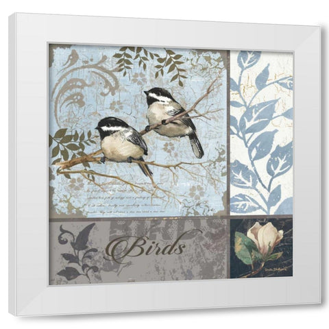 Chickadee Sampler White Modern Wood Framed Art Print by Phillips, Anita