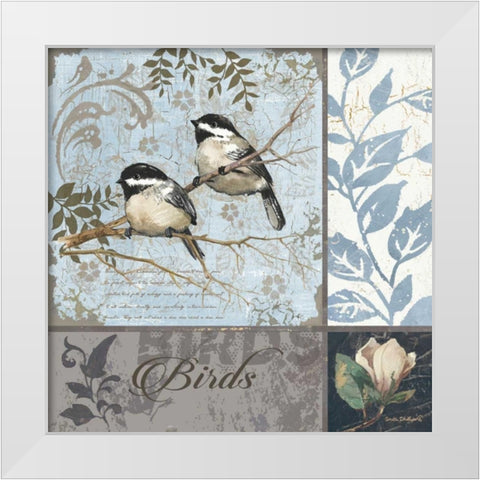 Chickadee Sampler White Modern Wood Framed Art Print by Phillips, Anita