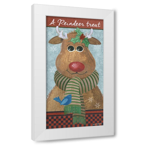 A Reindeer Treat White Modern Wood Framed Art Print by Phillips, Anita