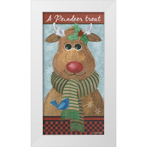 A Reindeer Treat White Modern Wood Framed Art Print by Phillips, Anita