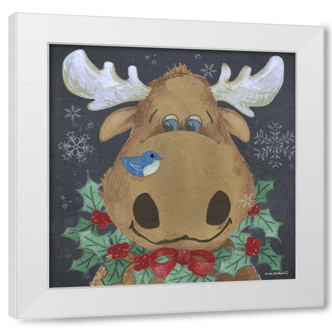 Christmas Moose White Modern Wood Framed Art Print by Phillips, Anita