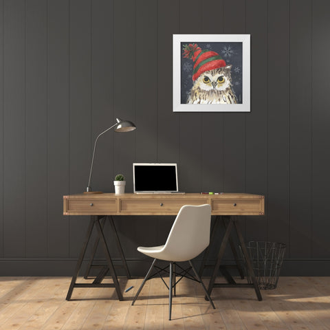 Christmas Owl White Modern Wood Framed Art Print by Phillips, Anita