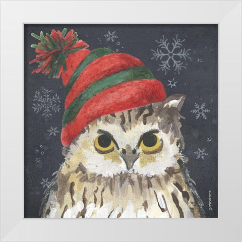 Christmas Owl White Modern Wood Framed Art Print by Phillips, Anita