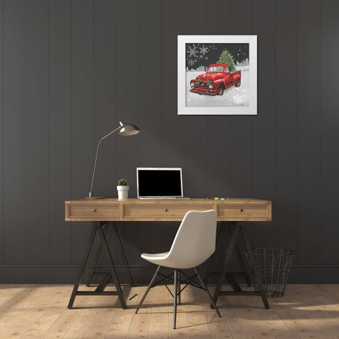 Red Truck on Black White Modern Wood Framed Art Print by Phillips, Anita