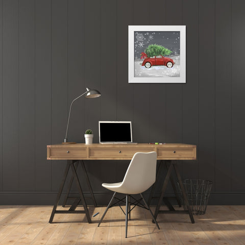 Red Car on Gray White Modern Wood Framed Art Print by Phillips, Anita