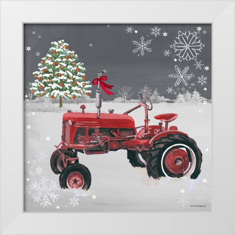 Red Tractor on Gray White Modern Wood Framed Art Print by Phillips, Anita