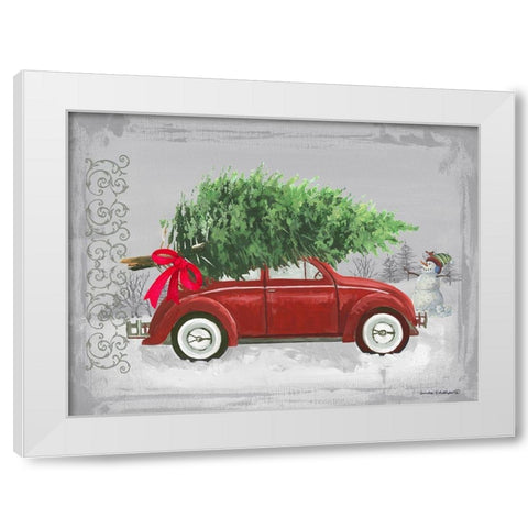Little Red Car White Modern Wood Framed Art Print by Phillips, Anita