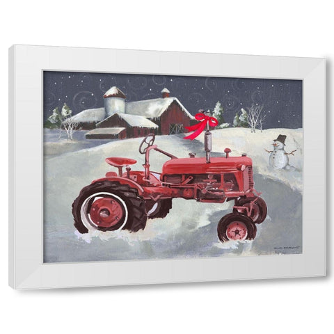 Old Tractor and Barn White Modern Wood Framed Art Print by Phillips, Anita