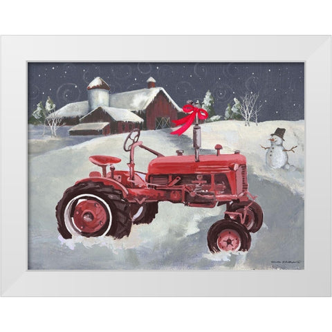 Old Tractor and Barn White Modern Wood Framed Art Print by Phillips, Anita