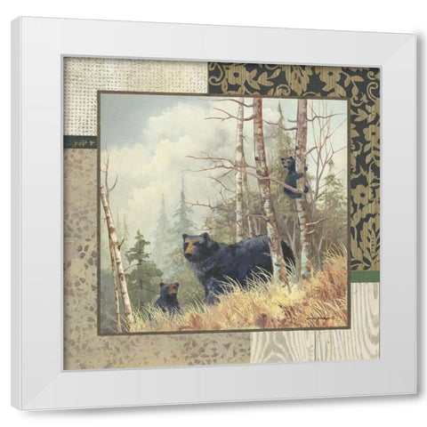 Black Bears with Border White Modern Wood Framed Art Print by Phillips, Anita