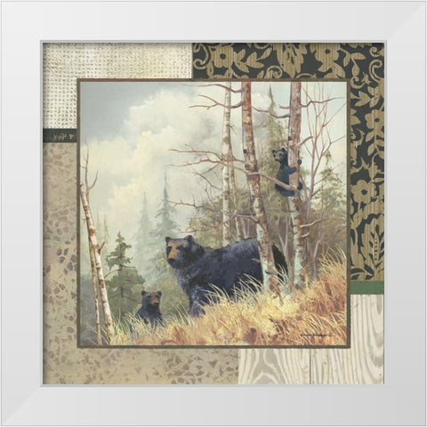 Black Bears with Border White Modern Wood Framed Art Print by Phillips, Anita