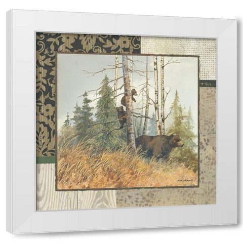 Brown Bears with Border White Modern Wood Framed Art Print by Phillips, Anita