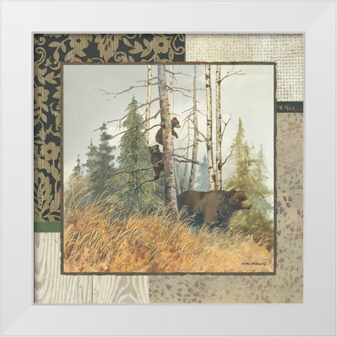 Brown Bears with Border White Modern Wood Framed Art Print by Phillips, Anita