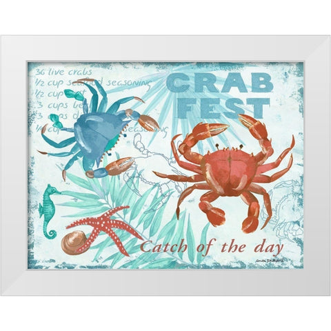 Crab Fest - Blue White Modern Wood Framed Art Print by Phillips, Anita
