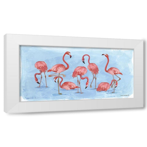Pink Flamingos White Modern Wood Framed Art Print by Phillips, Anita