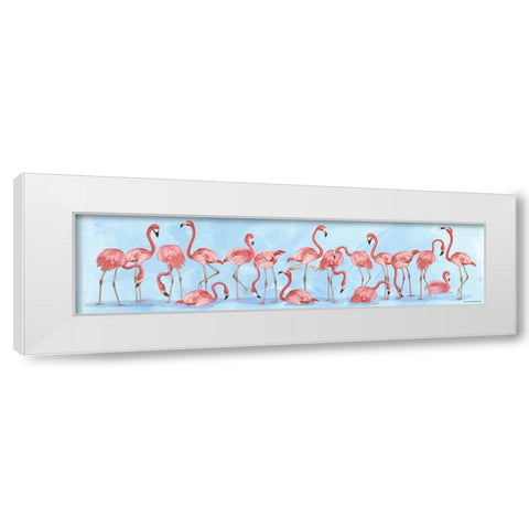Flamingo Parade White Modern Wood Framed Art Print by Phillips, Anita