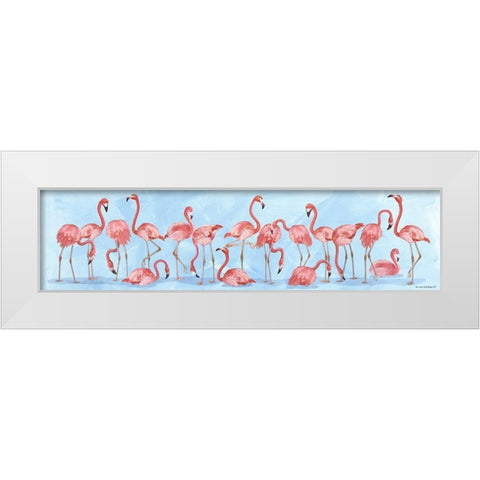 Flamingo Parade White Modern Wood Framed Art Print by Phillips, Anita