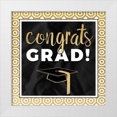 Congrats Grad! In Gold White Modern Wood Framed Art Print by Perrenoud, Aubree