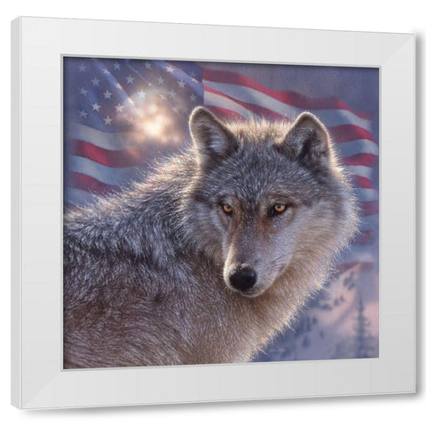 Lone Wolf America White Modern Wood Framed Art Print by Bogle, Collin