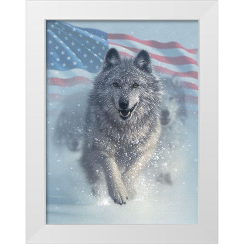 Running Wolves America White Modern Wood Framed Art Print by Bogle, Collin