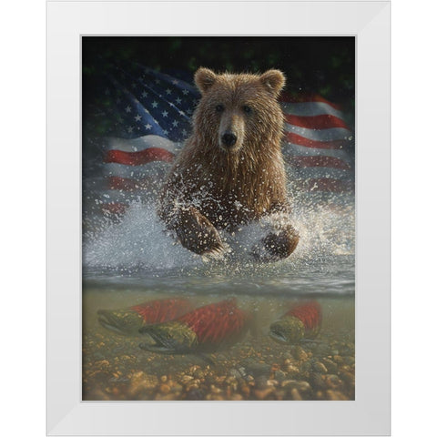 Brown Bear Fishing America White Modern Wood Framed Art Print by Bogle, Collin