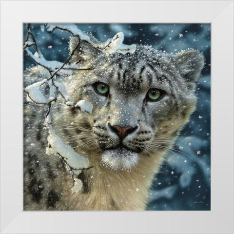 Snow Leopard White Modern Wood Framed Art Print by Bogle, Collin