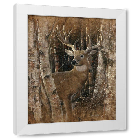 Whitetail Deer - Birchwood Buck White Modern Wood Framed Art Print by Bogle, Collin