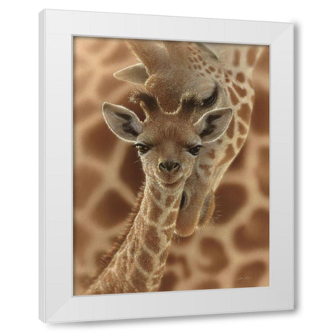 Newborn Giraffe White Modern Wood Framed Art Print by Bogle, Collin
