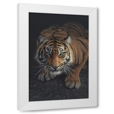 Crouching Tiger - Vertical White Modern Wood Framed Art Print by Bogle, Collin