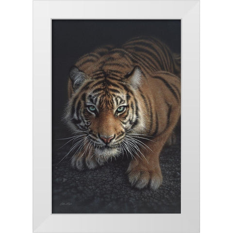 Crouching Tiger - Vertical White Modern Wood Framed Art Print by Bogle, Collin