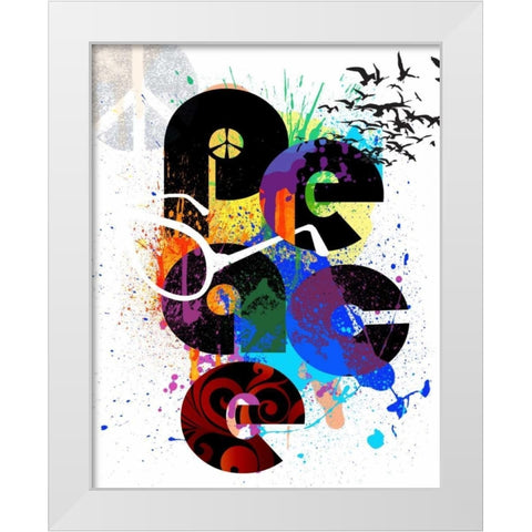 Peace Love Happiness White Modern Wood Framed Art Print by Baldwin, Jim