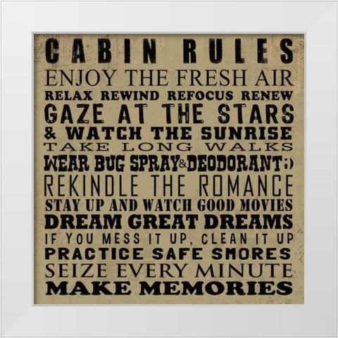 Cabin Rules White Modern Wood Framed Art Print by Baldwin, Jim