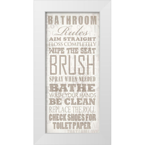 Bathroom Rules White Modern Wood Framed Art Print by Baldwin, Jim