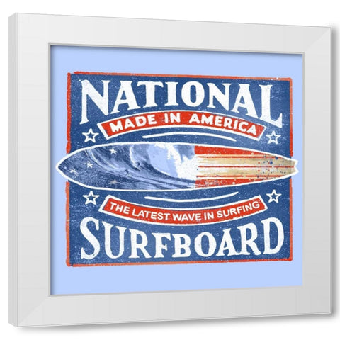National Surfboard White Modern Wood Framed Art Print by Baldwin, Jim