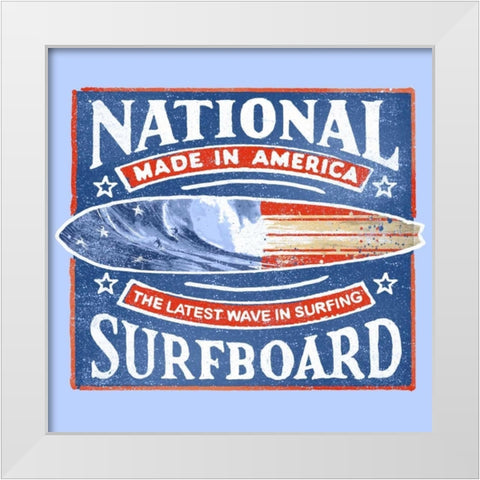 National Surfboard White Modern Wood Framed Art Print by Baldwin, Jim