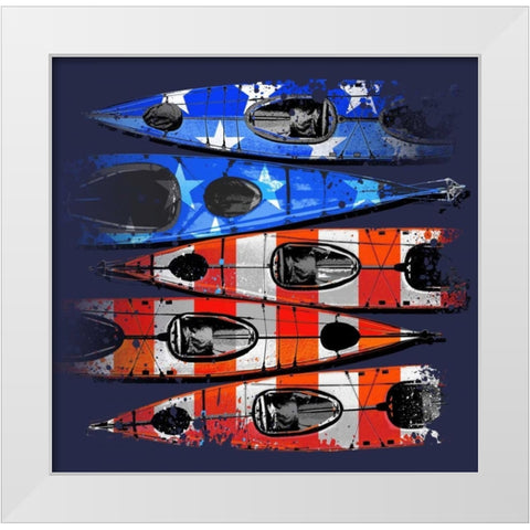 Flag Kayaks White Modern Wood Framed Art Print by Baldwin, Jim