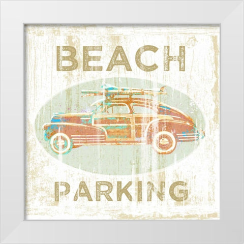 Beach Parking White Modern Wood Framed Art Print by Baldwin, Jim