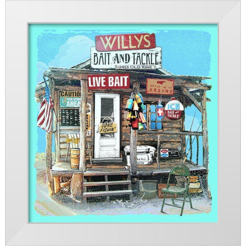 Willys Bait and Tackle White Modern Wood Framed Art Print by Baldwin, Jim