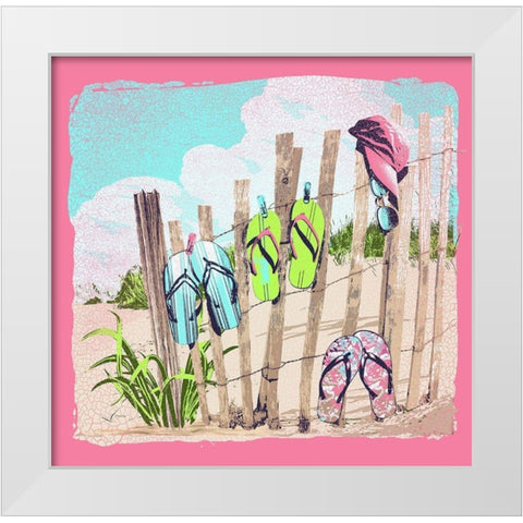 Flops on a Fence White Modern Wood Framed Art Print by Baldwin, Jim