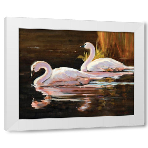 Swans White Modern Wood Framed Art Print by Candy Rideout