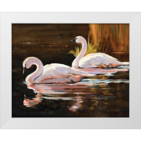 Swans White Modern Wood Framed Art Print by Candy Rideout