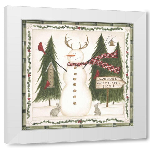 Woodsy Woodland Snowman White Modern Wood Framed Art Print by Shamp, Cindy