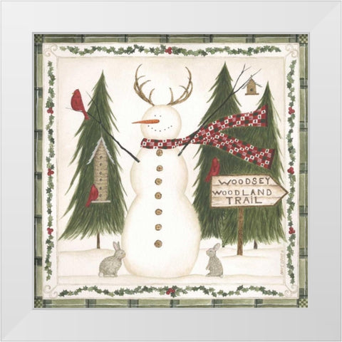 Woodsy Woodland Snowman White Modern Wood Framed Art Print by Shamp, Cindy