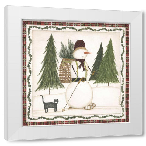 Cross Country Snowman White Modern Wood Framed Art Print by Shamp, Cindy