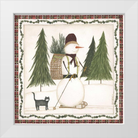 Cross Country Snowman White Modern Wood Framed Art Print by Shamp, Cindy