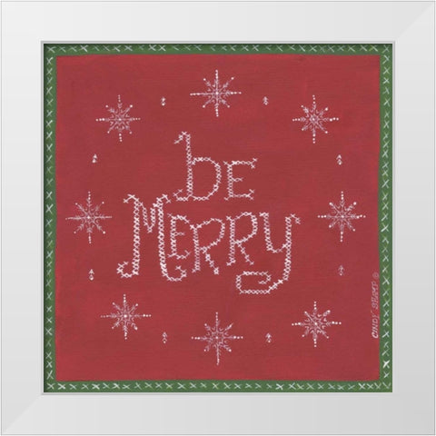 Be Merry White Modern Wood Framed Art Print by Shamp, Cindy