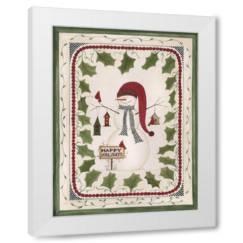Happy Holidays Snowman White Modern Wood Framed Art Print by Shamp, Cindy