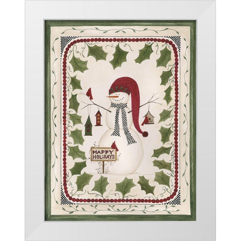 Happy Holidays Snowman White Modern Wood Framed Art Print by Shamp, Cindy
