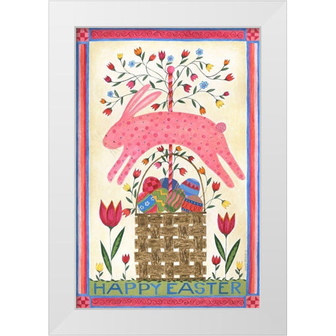Happy Easter Pink White Modern Wood Framed Art Print by Shamp, Cindy