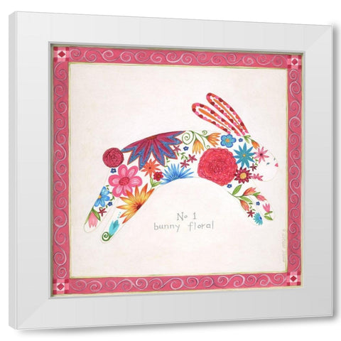 No. 1 Bunny Floral White Modern Wood Framed Art Print by Shamp, Cindy